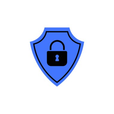 Koruma, güvenlik ve mahremiyeti temsil eden asma kilit sembollü bir kalkan ikonu. Vektör biçiminde siber güvenlik, çevrimiçi güvenlik, veri koruması ve teknolojik çizimler için ideal.