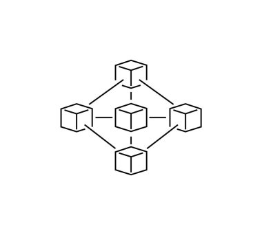 Merkezi olmayan teknolojiyi, dijital defterleri ve güvenli işlemleri temsil eden bir engelleme ağı simgesi. Engelleme zinciri, fintech, kripto para birimi ve dijital güvenlik kavramlarını göstermek için mükemmel..