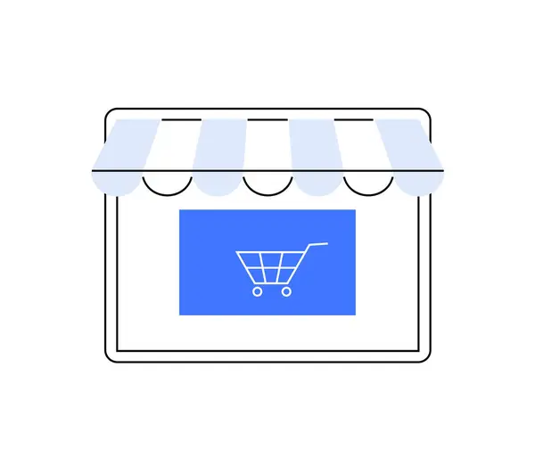 stock vector Digital storefront with a shopping cart icon on a blue background, illustrating e-commerce, online shopping, and the digital transformation of retail and consumer behavior.