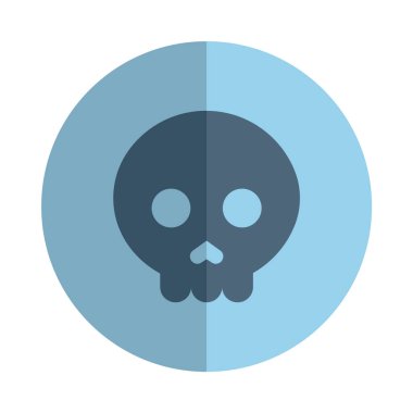 Mavi bir çemberin üzerindeki minimalist bir kafatası grafiği ölümlülüğü, çevresel tehlikeleri ve tehlikeyi simgeliyor. Uyarıcı görsel ve güvenlik kampanyaları için uygun.