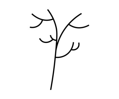 Siyah minimalist ağaç dalı simgesi, basit ve soyut, doğayı, büyümeyi ve basitliği simgeliyor.