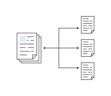 Dosya yönetimi veya hiyerarşik yapıyı tasvir eden, birden fazla dosya ile bağlantılı merkezi bir belgeye sahip belge organizasyonu kavramı. İş, teknoloji veya eğitim tasarımları için uygundur.