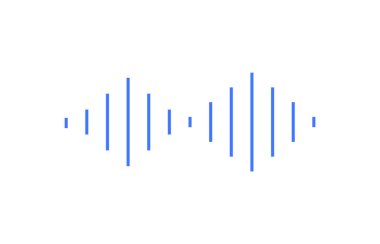 Beyaz arkaplanda mavi ses dalgası simgesi, ses, ses veya frekansı temsil ediyor. Medya, müzik, podcast, teknoloji veya iletişim görselleştirmeleri ve arayüzleri için uygundur.