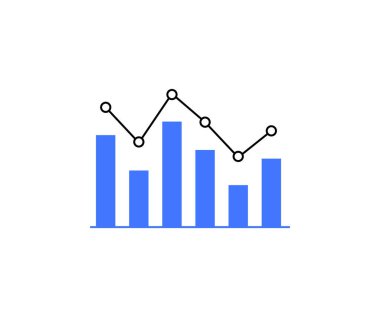 Üzerinde siyah çizgi olan mavi çubuklar veri analizlerini, eğilimleri ya da karşılaştırmaları temsil ediyor. Veri görselleştirme, iş raporları, istatistiksel analiz, mali izleme ve ilerleme izleme için elverişli.