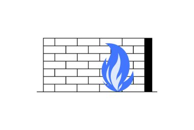 Alevli bir güvenlik duvarı tasviri, ağ güvenliğini, savunmayı ve siber tehditlere karşı korunmayı simgeliyor. Siber güvenlik, internet güvenliği ve çevrimiçi koruma konuları için ideal.