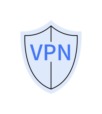 Güvenli bir internet bağlantısı ve çevrimiçi gizliliği sembolize eden VPN metin içeren bir kalkan tasviri. VPN hizmetleri, internet güvenliği ve kişisel verilerin korunması konuları için mükemmel.