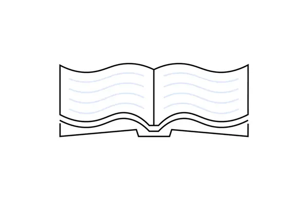 stock vector Black line drawing of an open book with curved pages, representing reading, literature, and education. The illustration has a minimalist design with a focus on knowledge and learning.