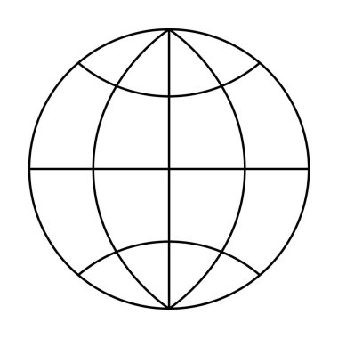 Dikey, yatay ve eğri çizgilerle kesişen siyah ve beyaz geometrik küre. Geometri, tasarım, teknoloji, eğitim ve diyagramlar için ideal.