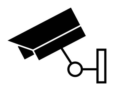 Duvara monte edilmiş bir güvenlik kamerasının siyah beyaz vektörü. Bu, izleme, güvenlik, izleme, koruma ve teknoloji temalarını temsil etmektedir.