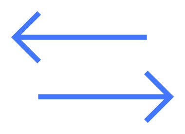 Görüntü iki yatay mavi ok içeriyor. Biri solu gösteriyor, diğeri de sağı. Temalar: yön, hareket, navigasyon, seçim, yönelim.