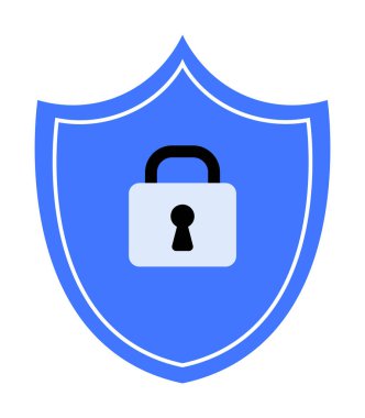 Merkezinde siyah beyaz asma kilit bulunan beyaz kenarlı mavi bir kalkan. Görüntü güvenlik, koruma, veri gizliliği ve güvenliği basit ve net bir tasarım ile sembolize eder..
