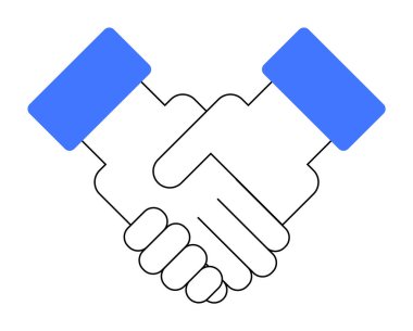 Basit bir vektör tasarımı. Mavi kollu bir el sıkışma. İş, takım çalışması, ortaklık, anlaşma ve işbirliği konuları için ideal.