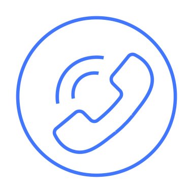 Çemberin içinde ses dalgaları olan bir telefon alıcısının mavi çizgisi. Müşteri desteği, iletişim, bizimle irtibata geçme, çağrı hizmetleri ve mobil uygulamalar için ideal. Basit, açık ve evrensel olarak tanınmış.