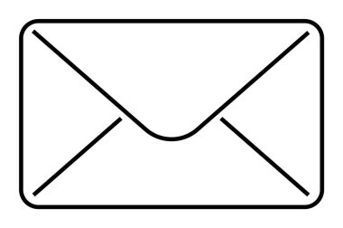 E-posta, iletişim, posta, mesajlaşma ve ofis temalarını temsil eden bir zarfın siyah beyaz taslağı. Dijital iletişim, haber bültenleri, mesajlaşma uygulamaları, çevrimiçi posta servisleri için ideal