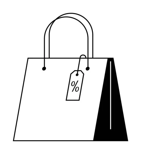 stock vector Minimalist black and white image of a shopping bag with a discount tag. Ideal for retail, sales, shop promotions, discount events, and marketing material. Clean, modern design.