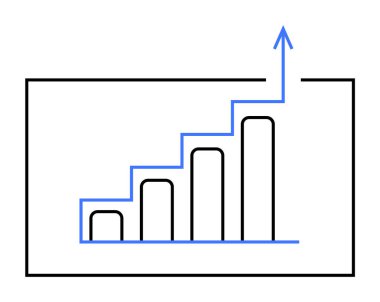 Büyümeyi ya da ilerlemeyi temsil eden beş yükselen çizgi ve mavi basamaklı bir ok. Temalar: iş, finans, veri analizi, büyüme, istatistik.