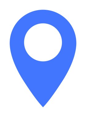 Beyaz dairesel merkezi olan basit mavi lokasyon iğnesi bir konumu ya da hedef işaretini simgeliyor. Haritalar, navigasyon, seyahat, konum hizmetleri ve mobil uygulamalar için ideal.