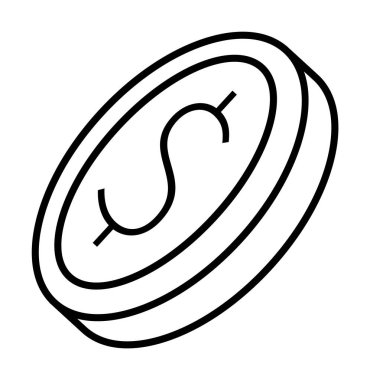 Bir dolar işareti olan bir madeni paranın yan görünümünü gösteren bir vektör resmi. Finans, tasarruf, yatırım, bankacılık ve ekonomik temalar için ideal. Basit, tek renkli tasarım, çeşitli uygulamalar için mükemmel..