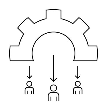 Bu görüntü, yönetim yapısını sembolize eden üç kişiyi gösteriyor. Konu takım çalışması, liderlik, iş örgütü, operasyonel verimlilik ve hiyerarşiyi kapsıyor.