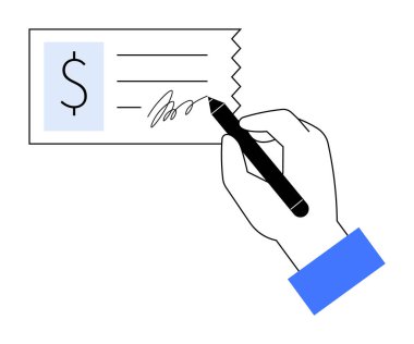 Mavi kollu bir el siyah kalemle finansal bir belge imzalıyor. Finans, iş, işlemler, sözleşmeler, bankacılık için ideal.