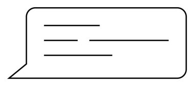 Metni taklit eden yatay çizgileri olan siyah çizgili bir konuşma balonu. İletişim için ideal, mesajlar, sohbet, etkileşim, sunumlar. Çeşitli gösterim bağlamları için uygun temiz tasarım.