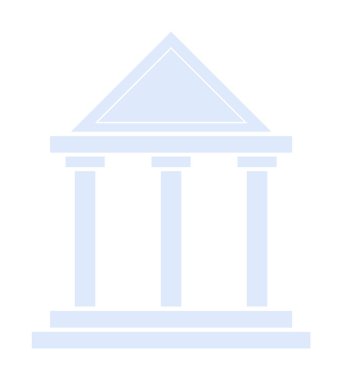 Dört kolonu ve üçgen çatısı olan klasik bir binanın mavi çizgisi. Eğitim, finans, hukuk, tarih ve hükümet gibi konular için idealdir. Beyaz üzerinde temiz, minimalist vektör tasarımı