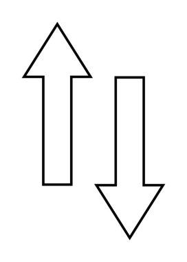 İki siyah çizgili ok, biri yukarı ve diğeri aşağı bakıyor. İdeal: navigasyon simgeleri, yön simgeleri, kullanıcı arayüzü tasarımı, bilgi elemanları ve eğitim illüstrasyonları.