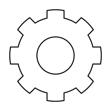 Sekiz dişli ve dairesel merkezli siyah beyaz bir dişli. Makine, mühendislik, teknoloji, mekanik tasarım ve endüstriyel temalar için ideal.