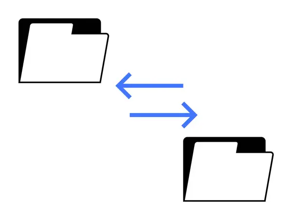 stock vector Two folders with arrows indicating data flow between them. Topics related to this image include data exchange, digital storage, business communication, file sharing, and workflow.