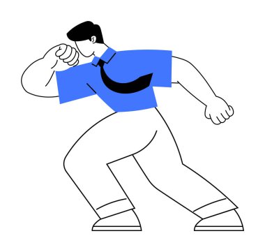 Kendine güvenen, dinamik bir duruşu olan, mavi gömlekli ve siyah kravatlı bir profesyonel. İş, profesyonel büyüme, liderlik, motivasyon ve güven gibi konular için idealdir. Cesur ve minimalist stil.