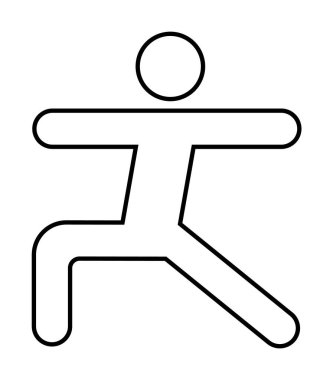Yoga pozisyonunda siyah çizgi geometrik figür, basitlik ve dengeyi çağrıştırıyor. Yoga, fitness, egzersiz rehberleri, fizik tedavi ve rahatlama için ideal. Basit, temiz, modern..