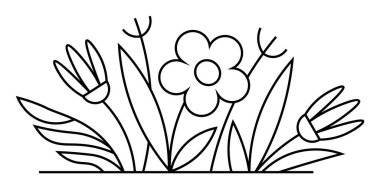 Çiçekler ve yapraklar minimalist, çizgi sanatı tarzında sıralanmış. Botanik temalar, doğa motifleri, bahçe tasarımları, bahara bağlı projeler ve dekoratif sanat için ideal. Temiz ve basit özet biçimi.