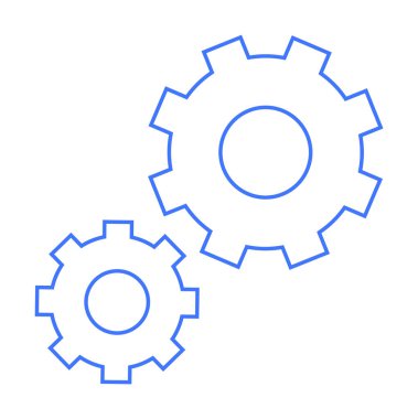 Birbirlerine kenetlenmiş iki mavi vites, biri diğerinden daha büyük. Teknoloji, mühendislik, mekanik, üretkenlik, endüstri ve otomasyon için ideal. Basit, temiz minimalist stil