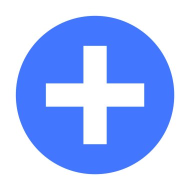 Mavi dairesel arka planda basit bir beyaz haç, sağlık, tıbbi yardım, acil servis ve hastane işaretlerini temsil ediyor. Tıbbi, hastane, eczane, acil durum ve sağlık teması için ideal