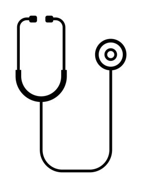 Basit siyah steteskop. Sağlık, sağlık, teşhis, hastane ve klinikler için ideal. Minimalist ve modern vektör stili, tıbbi ekipman ve sağlık mesleğiyle ilgili konuları vurguluyor