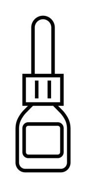 Üstünde pipet kapağı olan bir şişenin ana hatları. Sağlık, kozmetik, ilaç, laboratuvar ve ambalaj için idealdir. Minimalizm ve işlevselliği vurgulayan temiz tasarım biçimi.