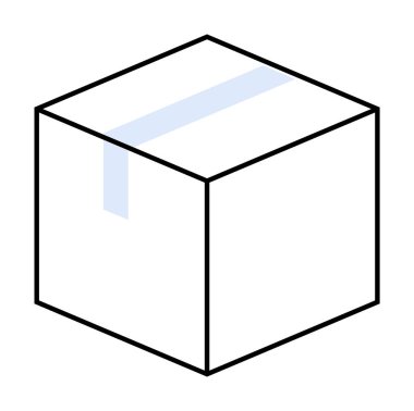 Üzerinde bant olan minimalist siyah beyaz bir kutu. Paketleme, nakliye, depolama, lojistik ve minimalizm temaları için ideal. Basit ve temiz bir biçim.