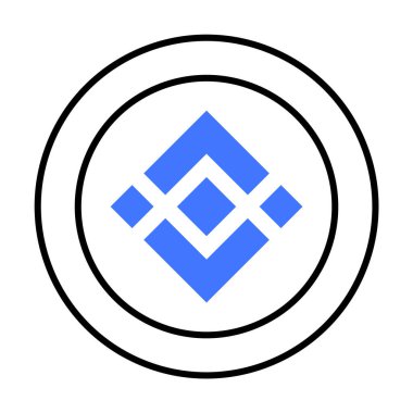 Binance mavi geometrik elmas şekilleri iki eş merkezli siyah daire içinde simetrik olarak sıralanmış. Logo tasarımı, markalaşma, engelleme teknolojisi, dijital para birimi, fintech ve modern tasarım için ideal.