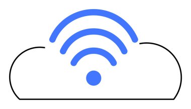 Kablosuz bağlantıyı sembolize eden mavi Wi-Fi sinyalli basit bulut çizgisi. Bulut hesaplama için ideal, kablosuz teknoloji, internet, veri depolama, modern teknoloji. Minimalist ve temiz stil.