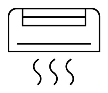 Soğutma işlemini gösteren üç dalgalı çizgili duvara monte edilmiş klima. Basit çizgi sanatı. İklim kontrolü, ev konforu, yaz sıcağı, modern aletler ve enerji verimliliği için ideal. Minima.