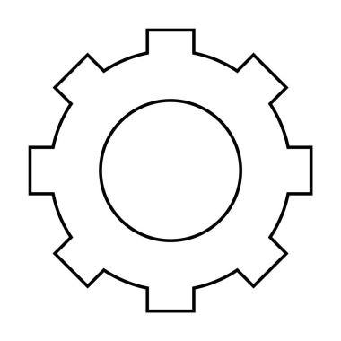 Siyah çizgili, beyaz arka planda sekiz dişli bir dişli. Teknoloji, mühendislik, mekanik süreçler, kişiselleştirme ve ayarlama simgeleri için idealdir. Basit, minimalist stil.