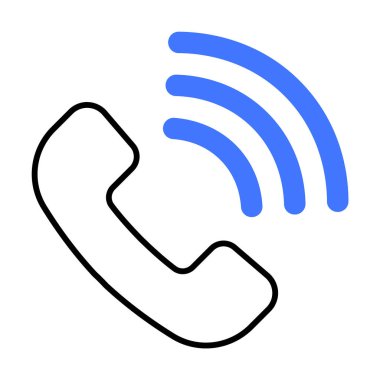 Görüntü, içinden dört mavi ses dalgası çıkan bir telefon hattını gösteriyor. İletişim, iletişim, destek, teknoloji ve bağlantı temaları için ideal.