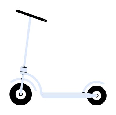 Açık mavi ve siyah scooter, minimal tasarımı var. Ulaşım, hareketlilik, çevre dostu, şehir hayatı, çocuk oyuncakları için ideal. Şık, modern vektör.