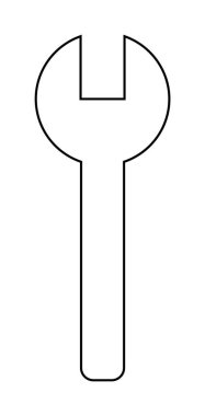 Siyah çizgili bir ingiliz anahtarının, beyaz bir arka plan üzerine çizilmiş basit bir çizimi. Tamir amaçlı tasarımlar, mühendislik görselleri, hırdavatçı logoları, alet çantası çizimleri için ideal