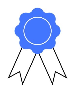 Mavi bir ödül kurdelesi, kenarları deniz tarağı ve beyaz arka planda iki şerit. Başarı, ödül, takdir, sertifika ve mükemmellik için ideal.