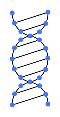 Genetik bilgiyi temsil eden mavi noktalı çift sarmallı DNA ipliği. Genetik, biyoloji, eğitim, bilim iletişimi, tıbbi araştırma için ideal. Basit, minimalist stil.