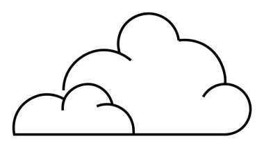 Beyaz arkaplanda siyah çizgilerden oluşan bir bulutun ana hatları. Hava durumu, minimalist tasarım, doğa, çocuk çizimleri ve vektör grafikleri için ideal. Temiz biçim.