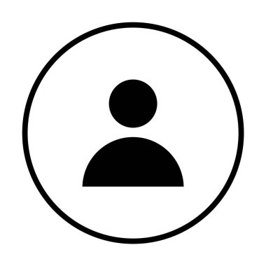 Dairesel sınırlar içinde bir insanın basit siyah beyaz silueti. Kullanıcı arayüzü, dijital profiller, sosyal medya, web tasarımı sadeleştirmesi, modern sunumlar için ideal. Düz dizayn ahırı
