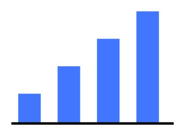 Artan yüksekliğin dört mavi çubuğu olan bir bar çizelgesi, siyah taban çizgisi olan beyaz bir arkaplan üzerine kurulmuş. Veri analizi, iş büyümesi, istatistik, performans izleme ve mali raporlar için ideal,