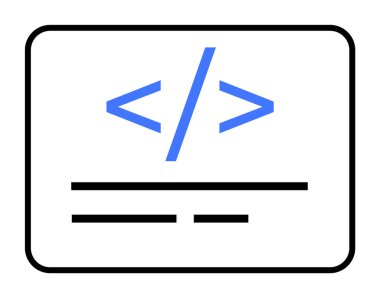 Bir HTML kod sembolü, beyaz, minimalist bir arkaplanda mavi ve yatay olarak siyah etiketlerle gösterilir. Kodlama, web geliştirme, programlama, yazılım eğitimi ve teknoloji eğitimi için ideal
